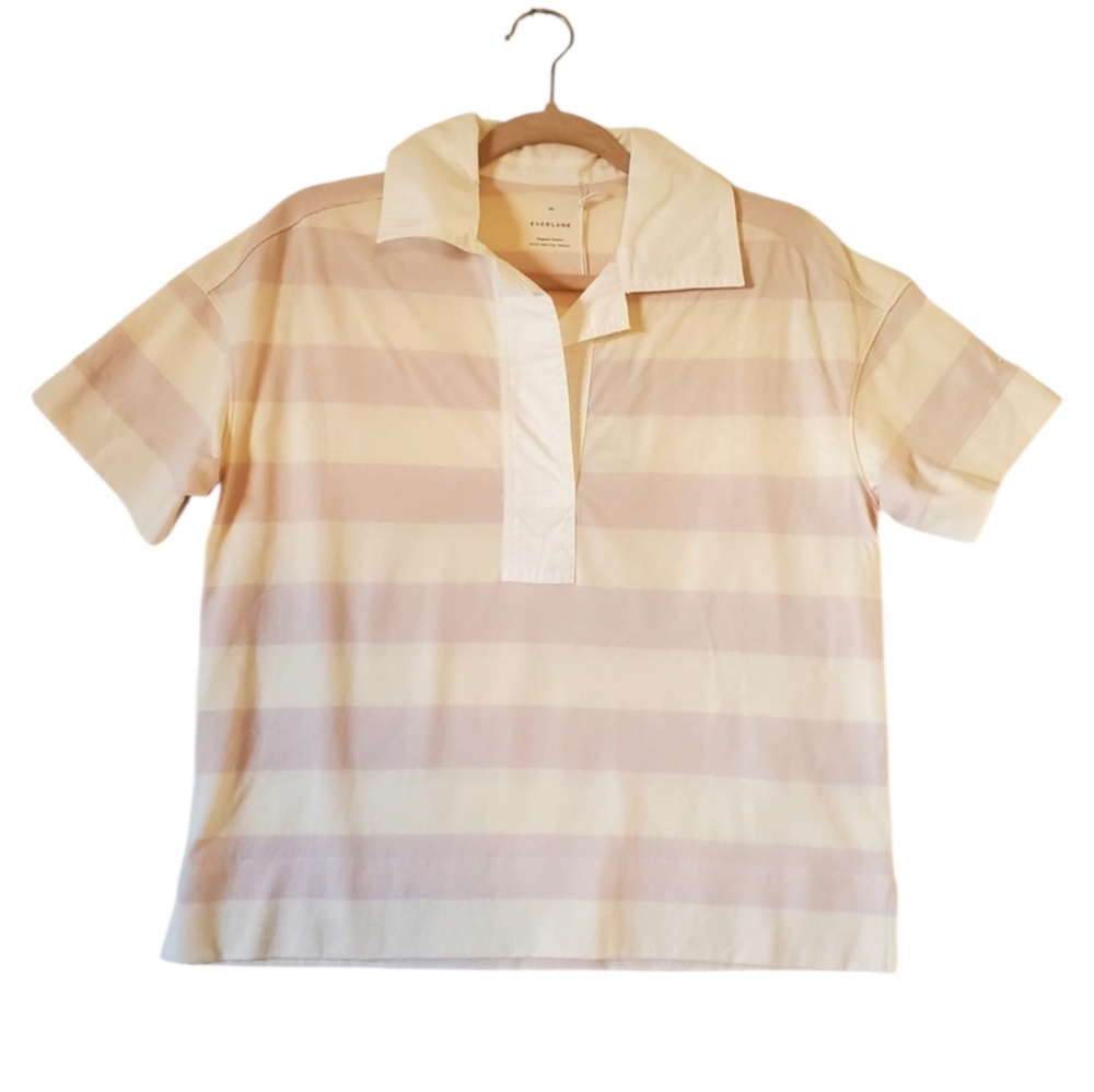 Everlane Purple Striped Organic Cotton Polo Shirt Vneck‎ Size XS